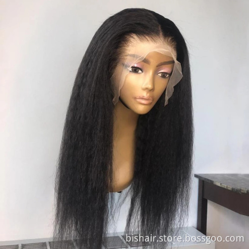 Black Women 13x4 Volume yaki straight Hair Wig 150 Density Lace Former Human Hair Wig Pre-pull Straight Hair Wig Remy Wholesaler